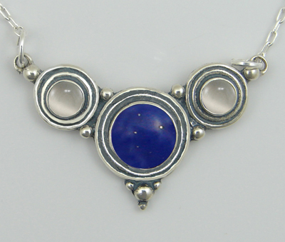 Sterling Silver Necklace Lapis Lazuli And White Moonstone